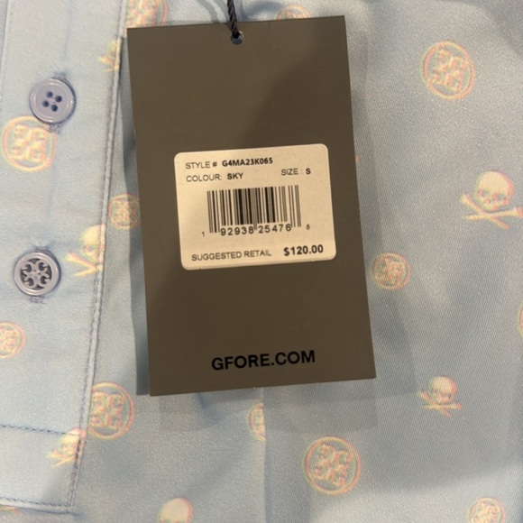 G/Fore Golf Polo Shirt Men's Sky Blue All Over Print 3D Skulls - Picture 6 of 6
